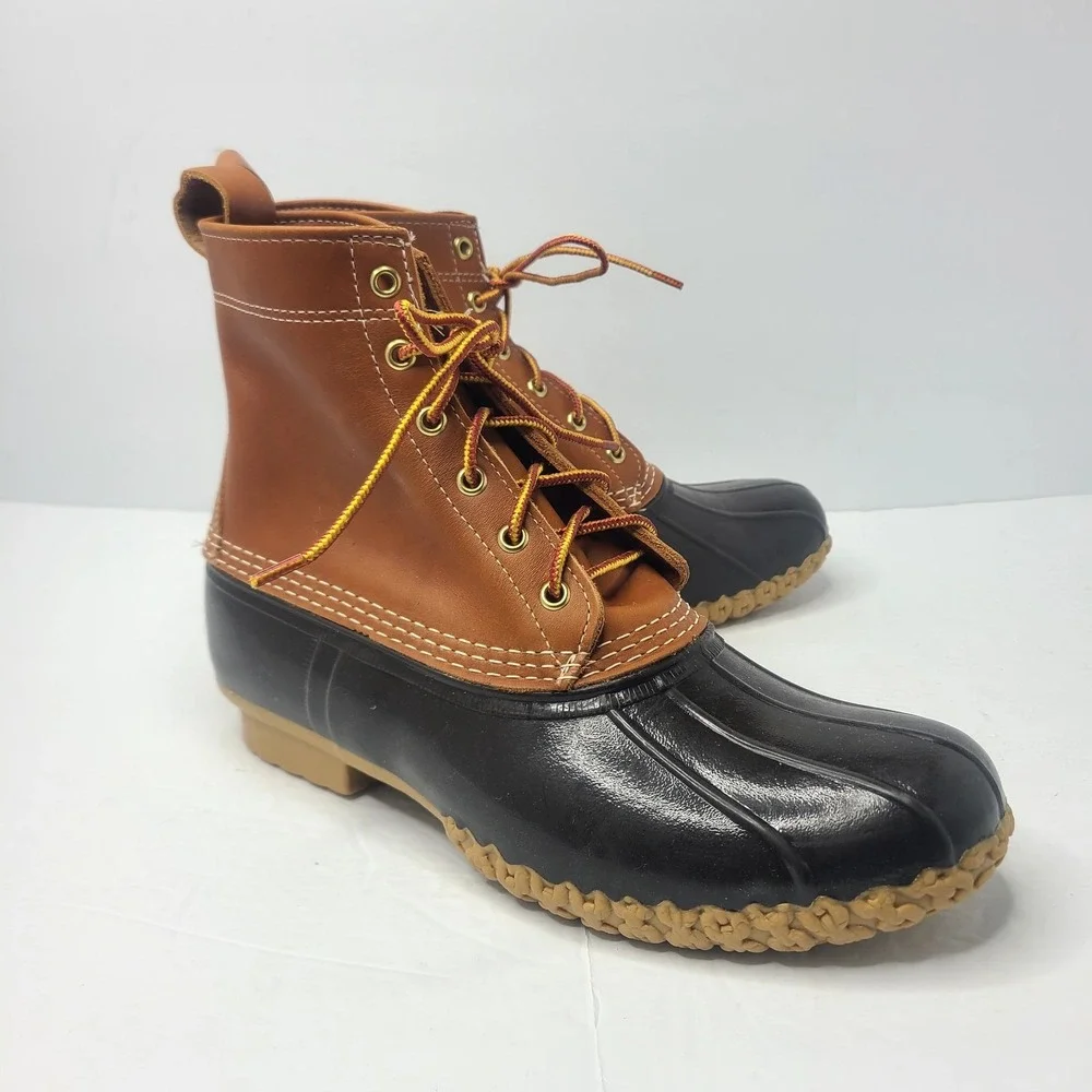 LL Bean Duck Boots Brown 8 Inch Mens Size 9 Made In USA Leather